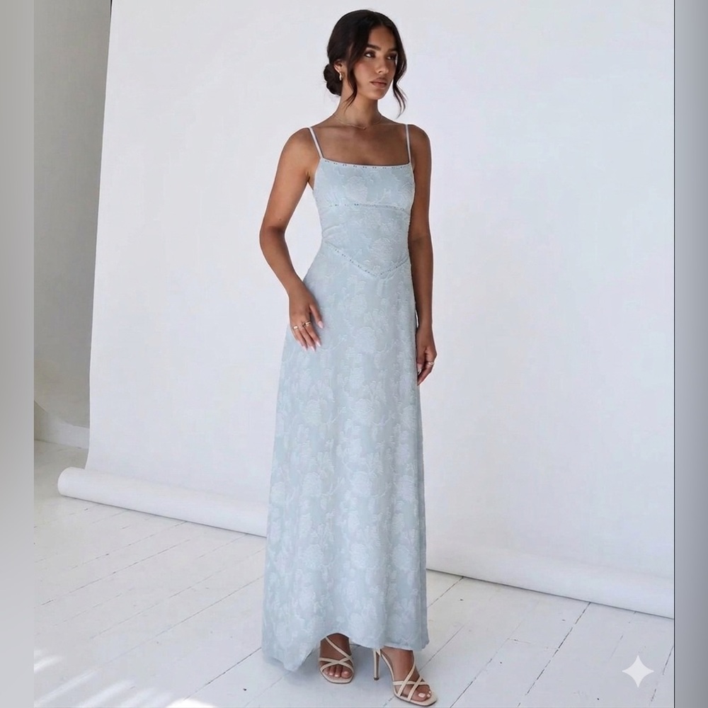 NWOT Princess Polly Light Blue Lace Maxi Dress - Picture 2 of 8